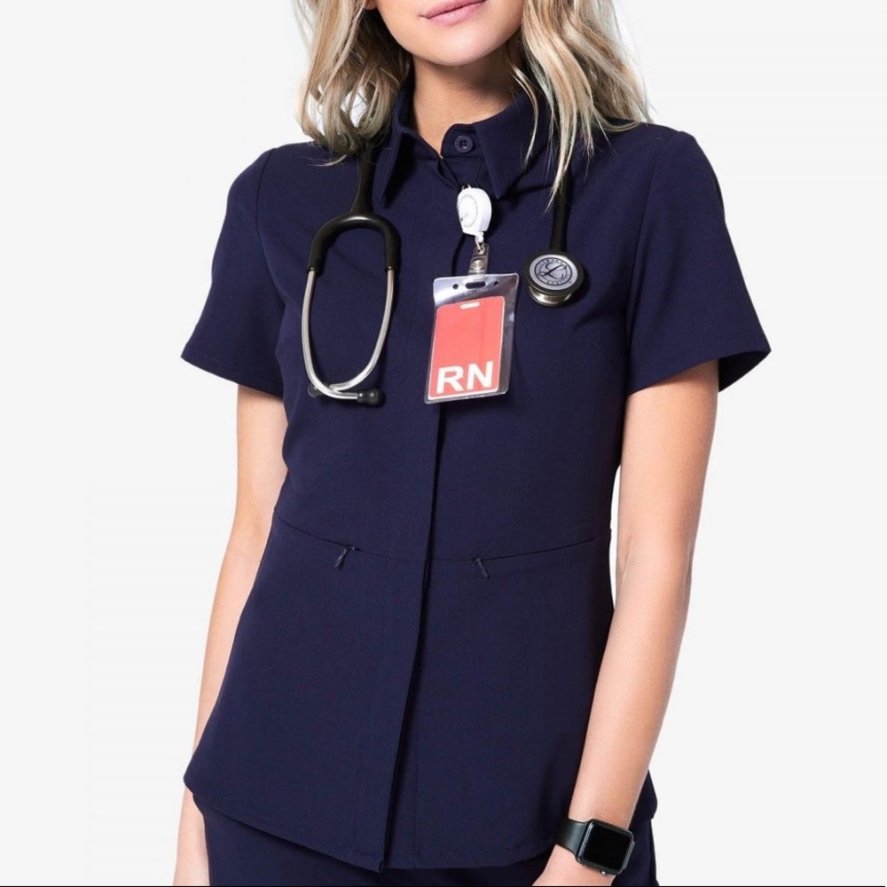 Women's Black Malindi Peplum Scrub Top Size SMALL
